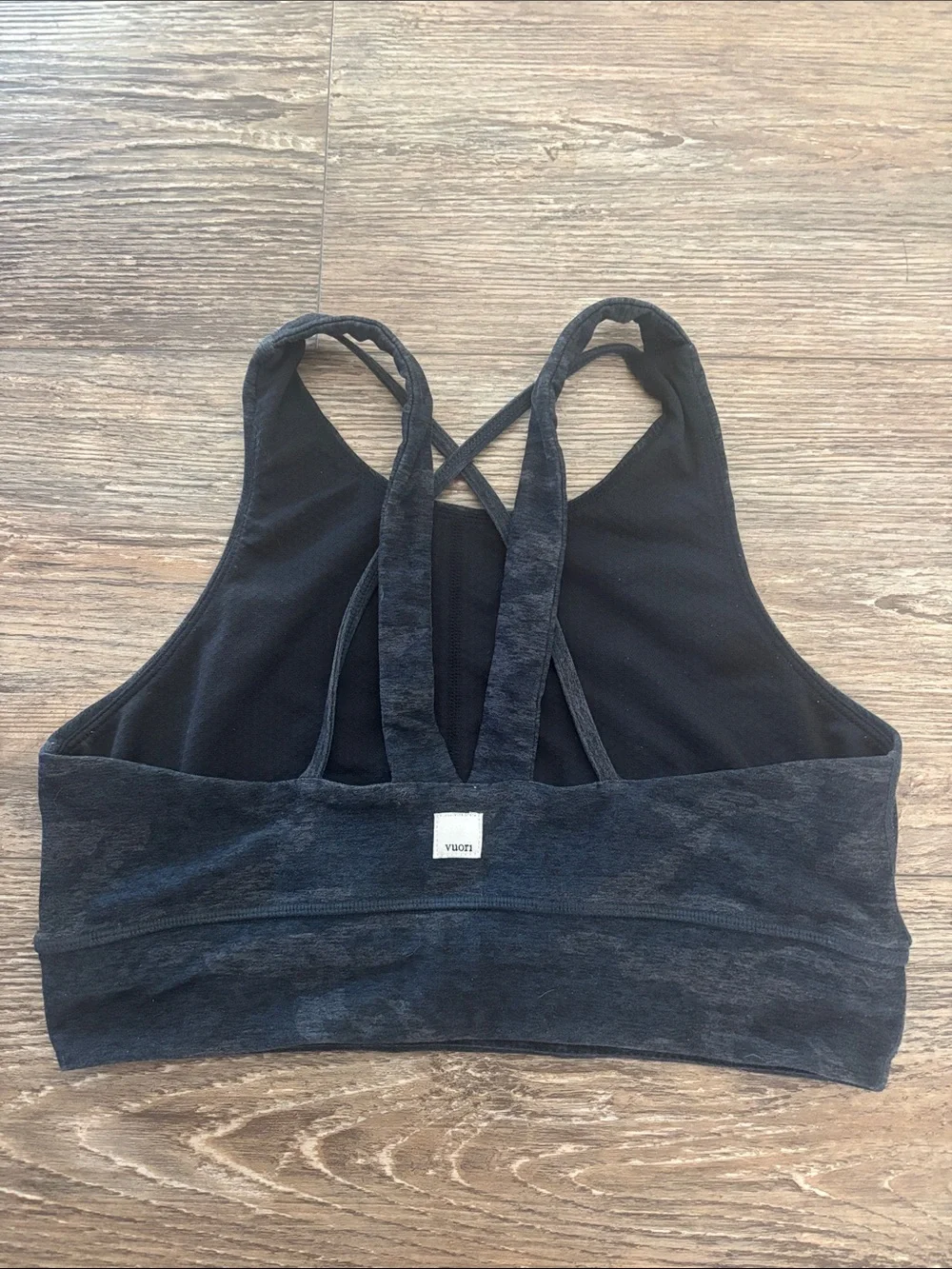 Vuori Elevation Sports Bra Black Gray Camo Crossback Yoga Women's Size XS
